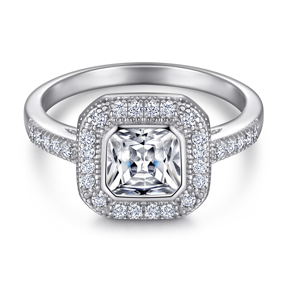 Women's S925 Moissanite Beaded Trim Eternity Ring, Trendy Statement